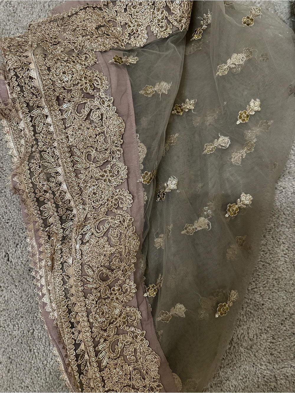 Basheer Embellished Evening Gown in Taupe and Gold - Picture 6 of 7